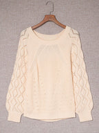 Sarah Express Women's Openwork Round Neck Long Sleeve Sweater