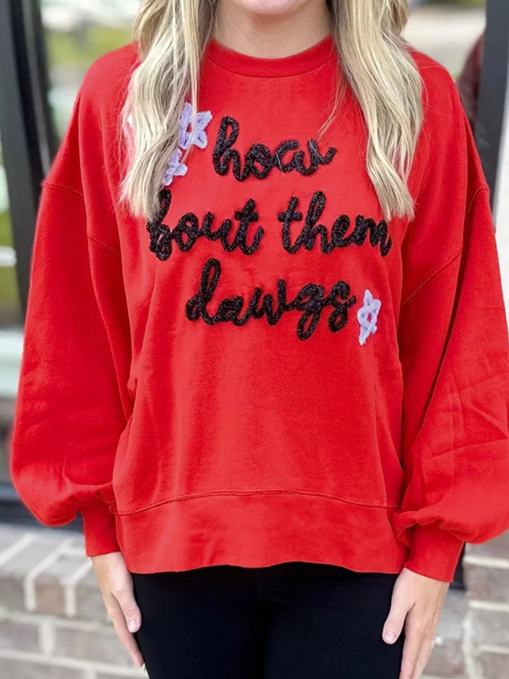 Sarah Express Women's Letter Round Neck Dropped Shoulder Sweatshirt