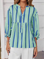 Sarah Express Women's Striped Button Front Notched Blouse