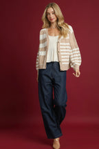 Sarah Express Women’s Stripe Cable-Knit Button-Up Cardigan Casual Fall Winter