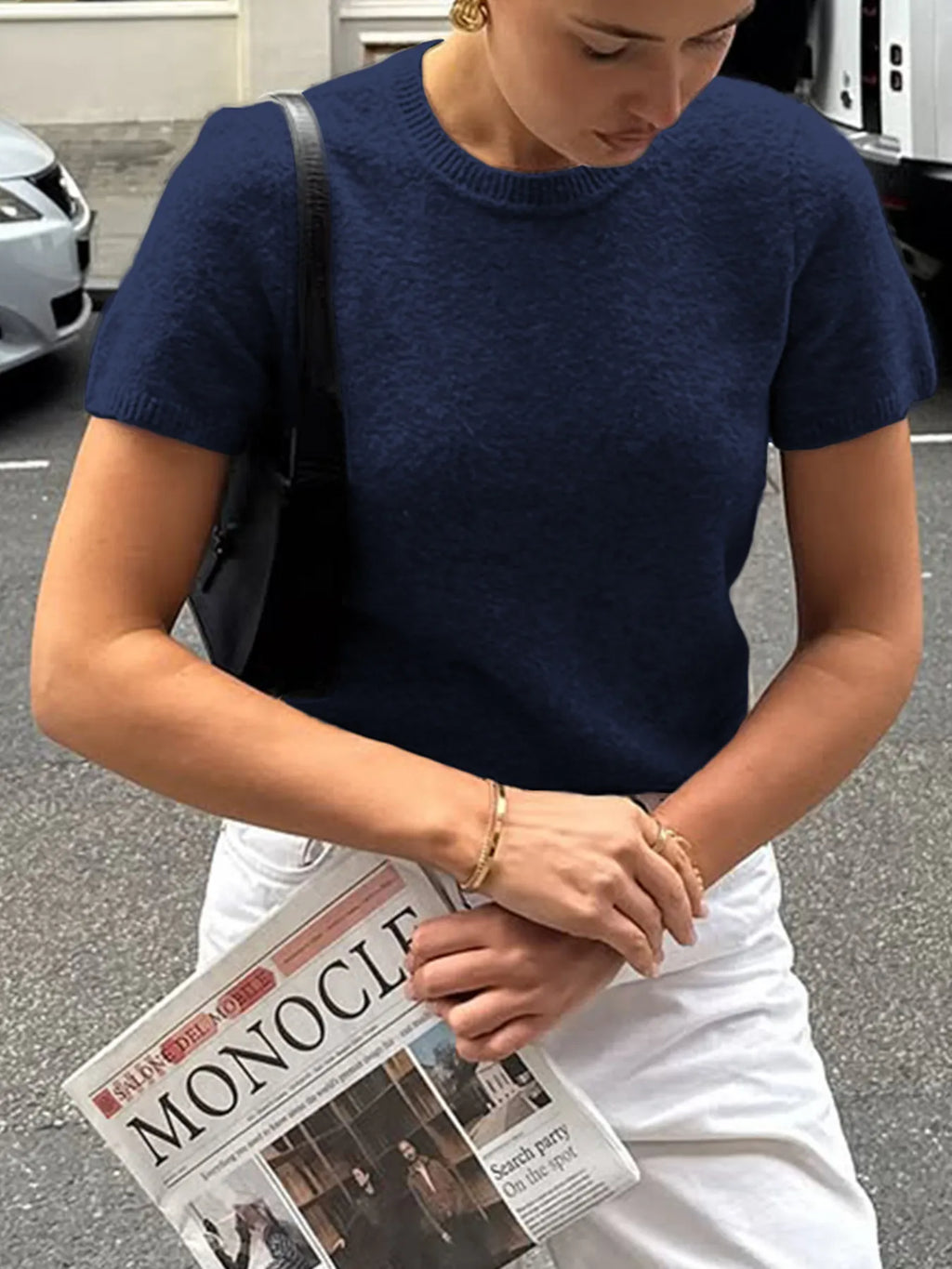 Sarah Express Women's Round Neck Short Sleeve Sweater