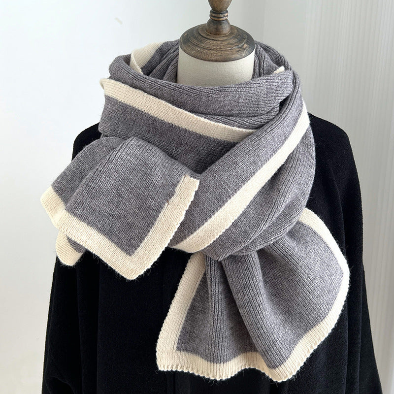 Women's Knitted Scarf Color Block Border Design Fall Winter Warm Accessory