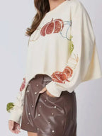 Sarah Express Women's Sequined Pumpkin Halloween Crop Sweatshirt