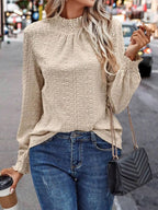 Sarah Express Women's Texture Mock Neck Long Sleeve Blouse