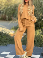 Women's Two-Piece Matching Set Long Sleeve Top Wide Leg Pants