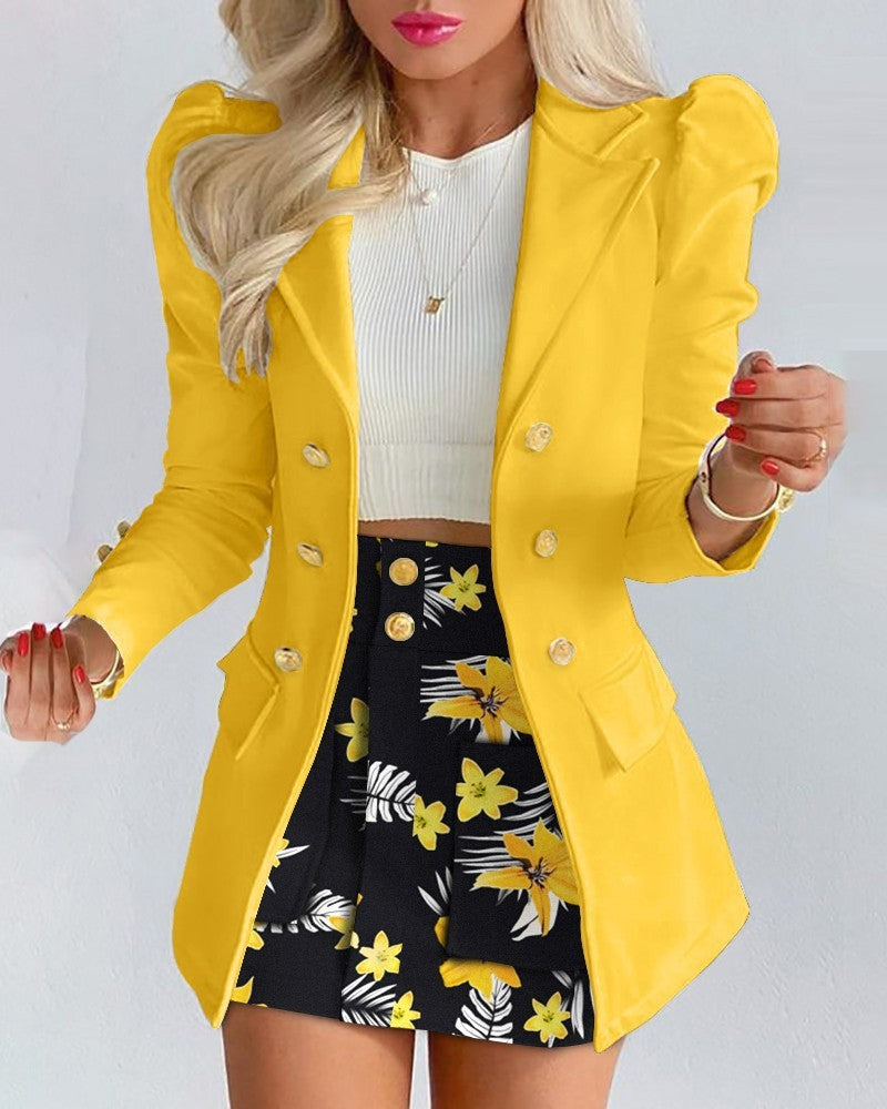 Women's Two-Piece Blazer Skirt Suit Set