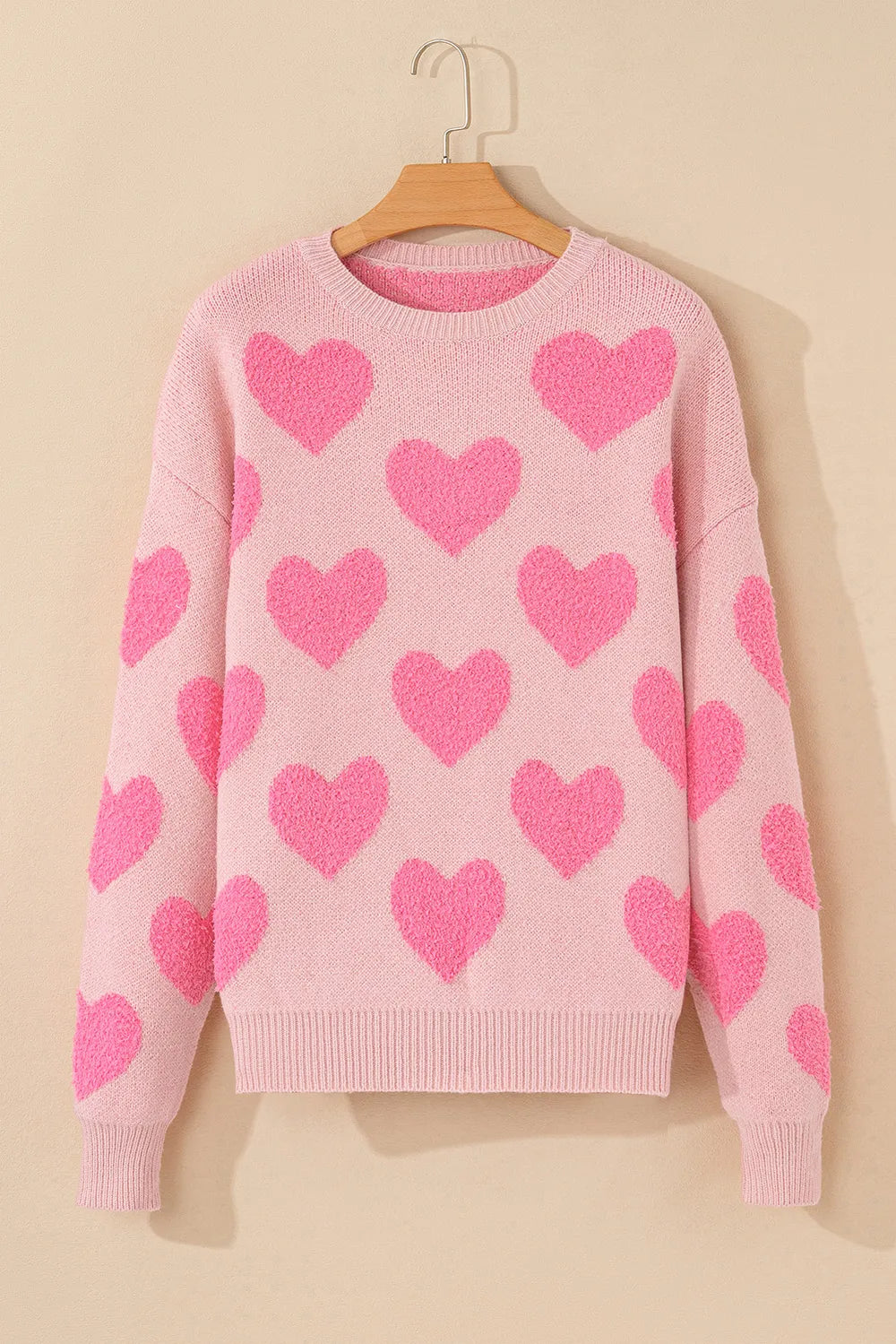 Sarah Express Women's Valentine's Day Heart Jacquard Round Neck Sweater
