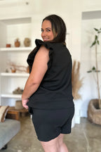 Sarah Express Women’s Plus Size Textured Flounce Sleeve Top and Shorts Set