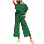 Women's Textured Short Sleeve Top and Pants Two-Piece Casual Set