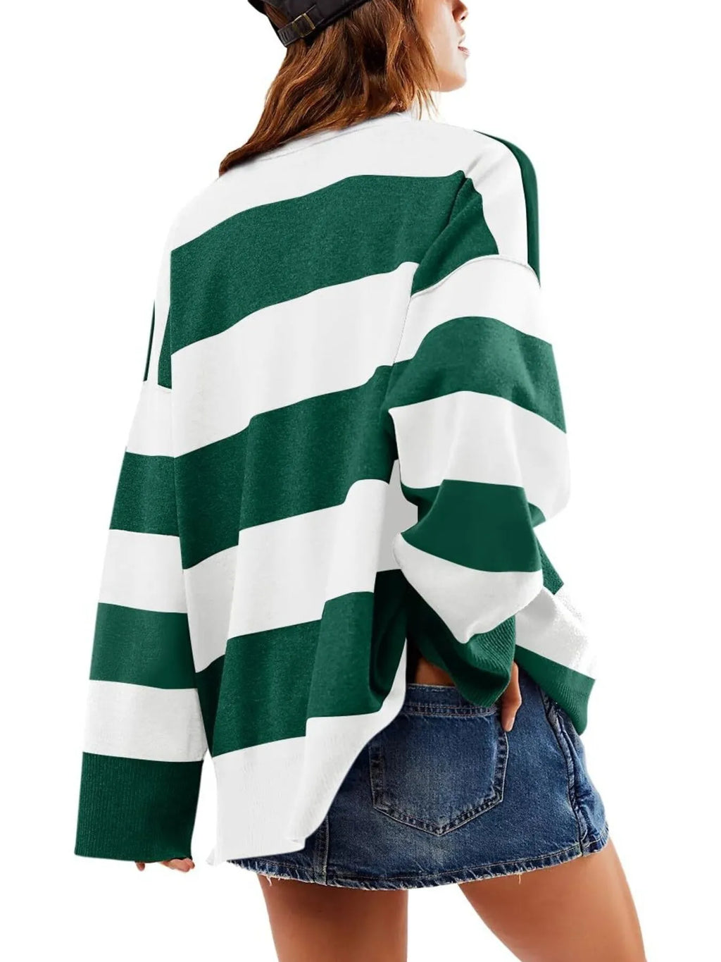 Sarah Express Women's Striped Half-Zip Oversized Sweatshirt - Retro Color Block Pullover