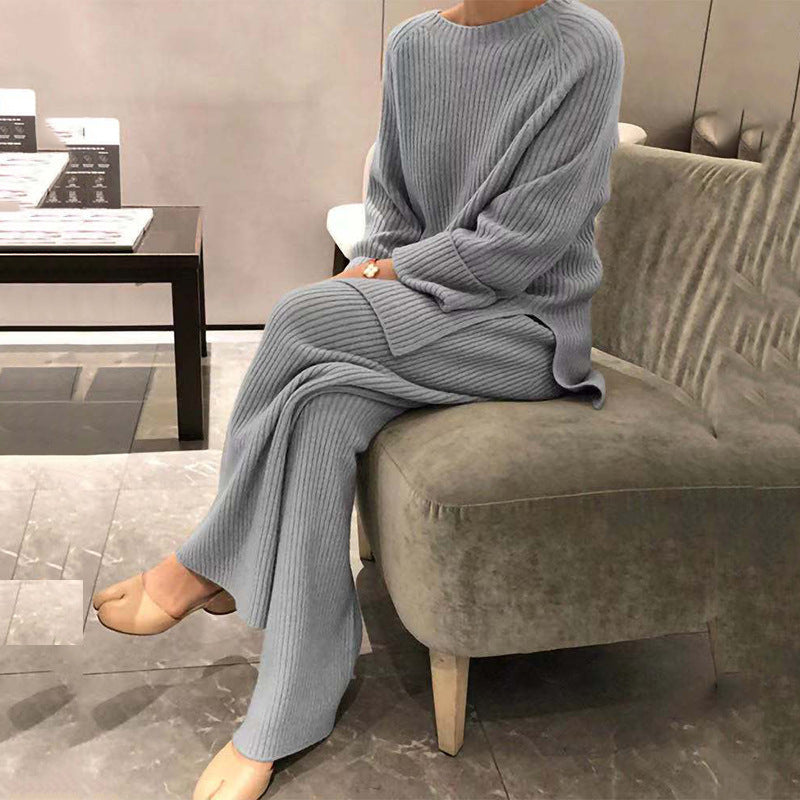 Women's Knit Sweater Two Piece Matching Set Long Sleeve Top Pants