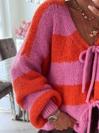 Sarah Express Women's Striped Tie-Front Knit Cardigan