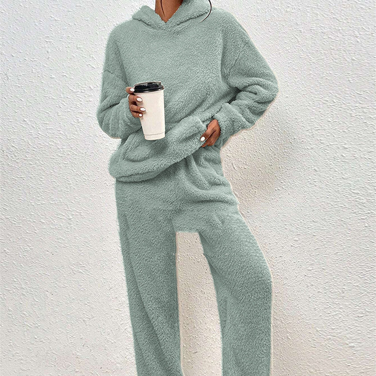 Women's Fleece-Lined Hooded Sweatshirt and Pants Two-Piece Cozy Lounge Set