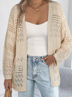 Sarah Express Women's Hollowed Knit Open Front Cardigan Beige