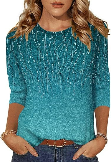 Women's Three-Quarter Sleeve Floral Print T-Shirt Top