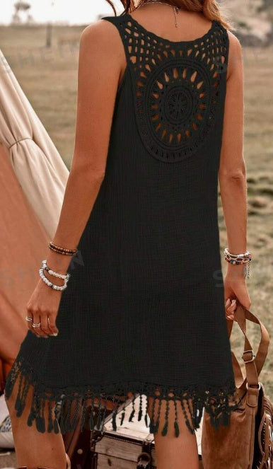 Women's Hawaiian Casual Dress Lace Back Patchwork Summer Cotton