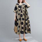 Printed Cotton Blend Short Sleeve Dress Loose Fit One Size