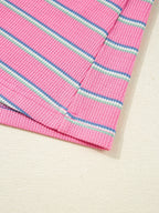 Sarah Express Women's Stripe Textured Knit Round Neck Puff Sleeve Top