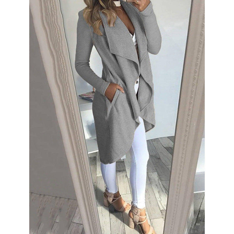 Women's Plus Size Polo Collar Long Trench Coat Slim Fit