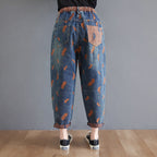 Women's Loose Fit High Waist Denim Jeans Blue Casual Fashion Straight Leg Pants