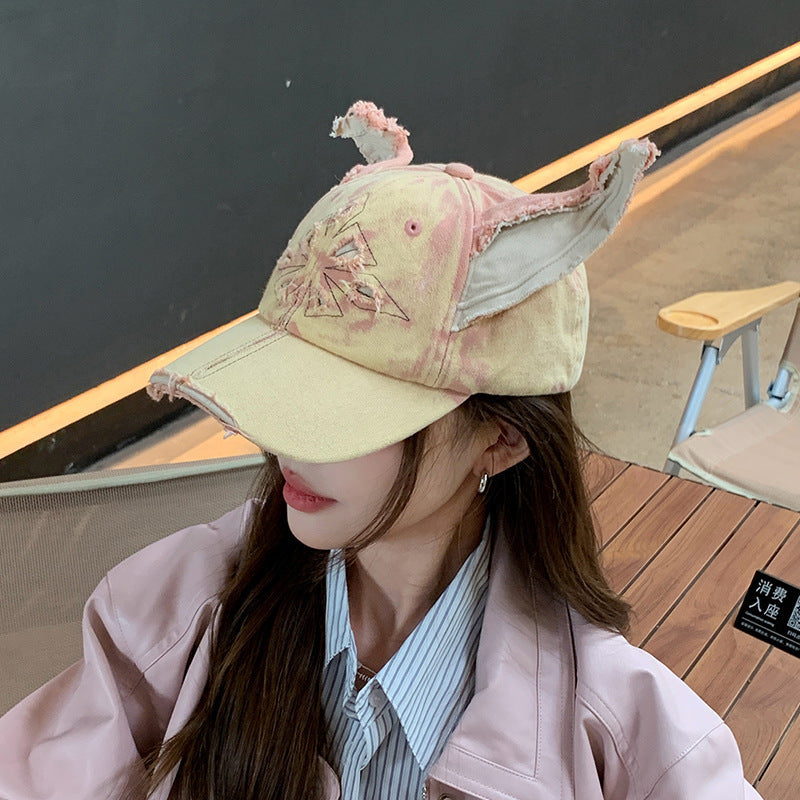 Women's Doberman Graphic Baseball Cap Distressed Denim Adjustable Hat Casual Streetwear