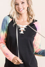 Women's Lace-Up Hoodie with Tie-Dye Sleeves | Sarah Express

