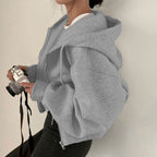 Women's Loose Fit Zipper Hoodie Long Sleeve Pockets Polyester Sweatshirt Casual Fall Winter