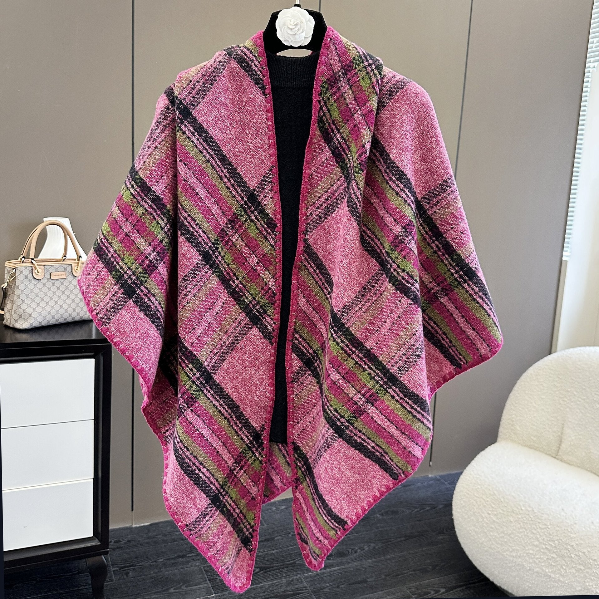 Oversized Polyester Scarf Shawl Wrap Printed Plaid Women's Fall Winter Accessory