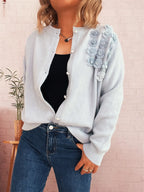 Sarah Express Women's Flower Button Up Long Sleeve Cardigan