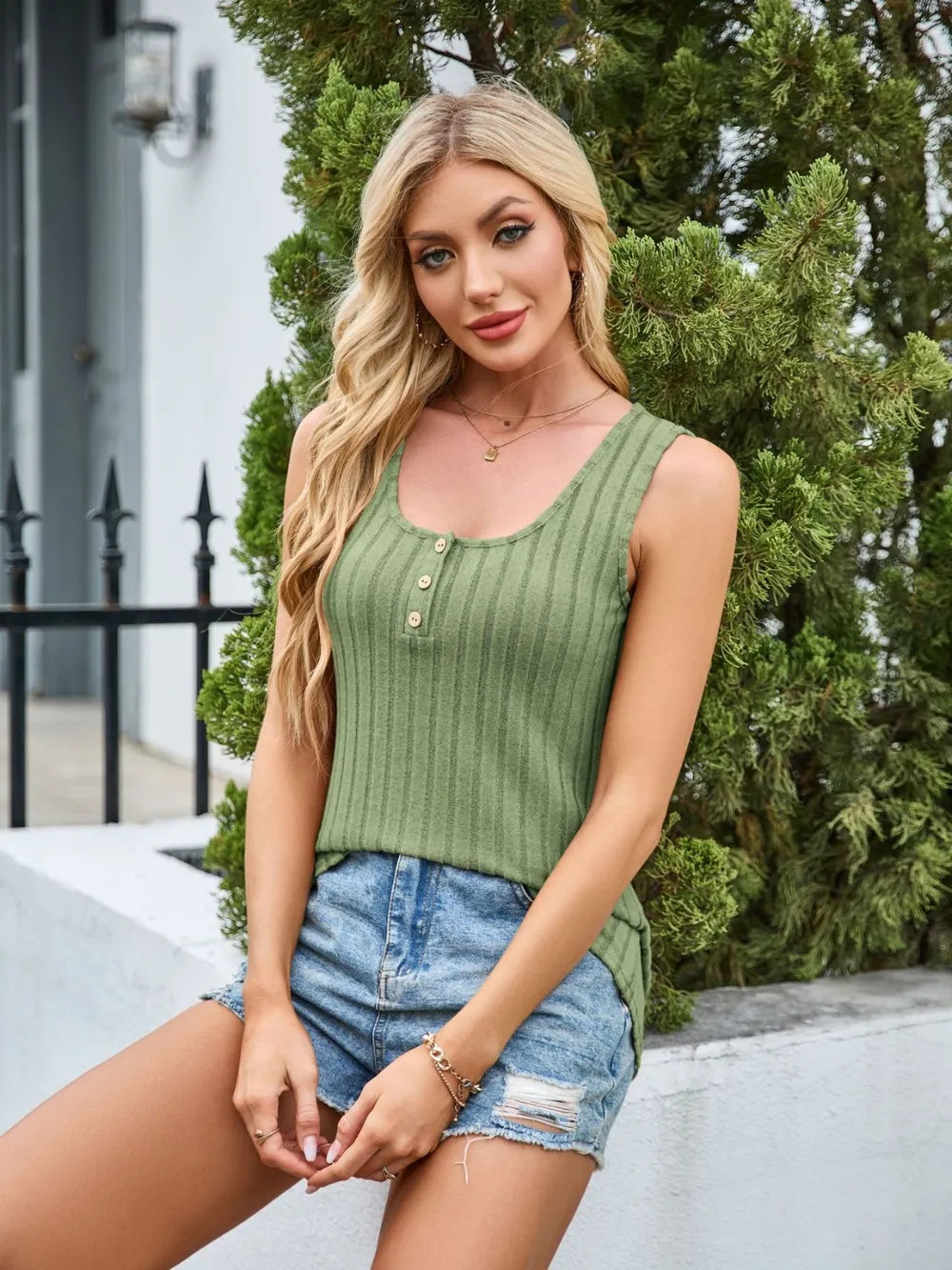 Sarah Express Women's Scoop Neck Wide Strap Tank Top - Basic Stretch Camisole