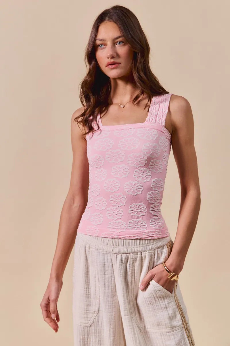 Sarah Express Women’s Two Tone Floral Seamless Tank Top with Lace