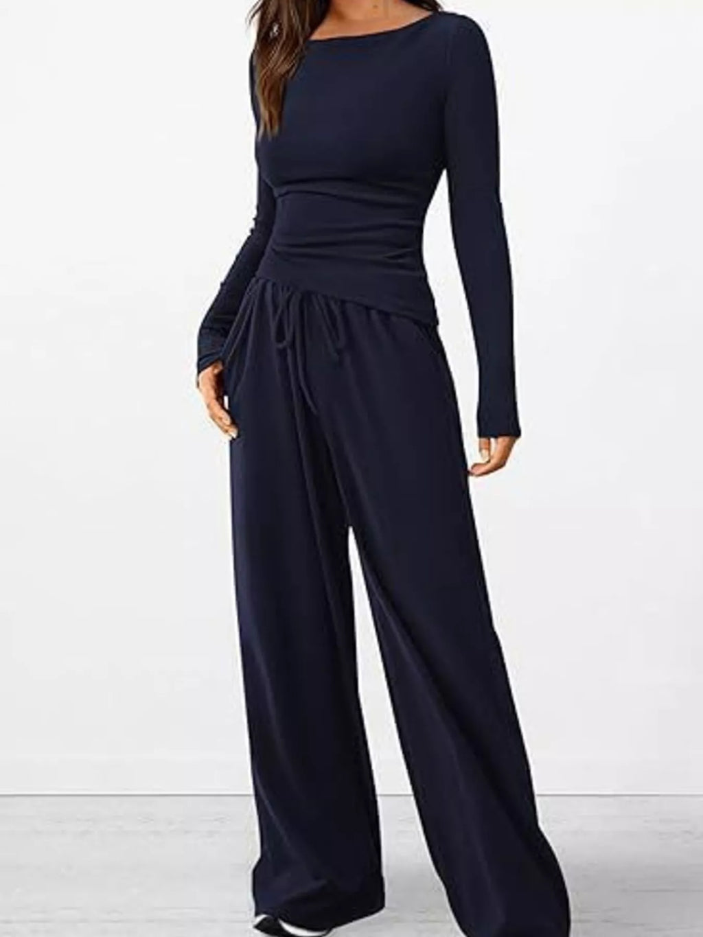 Sarah Express Women's Long Sleeve Top and Wide Leg Pants Set - Two Piece Outfit