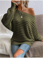 Sarah Express Women's One Shoulder Ribbed Knit Sweater