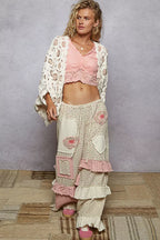 Sarah Express Women’s Openwork Chenille Cardigan with Floral Contrast V-Neck