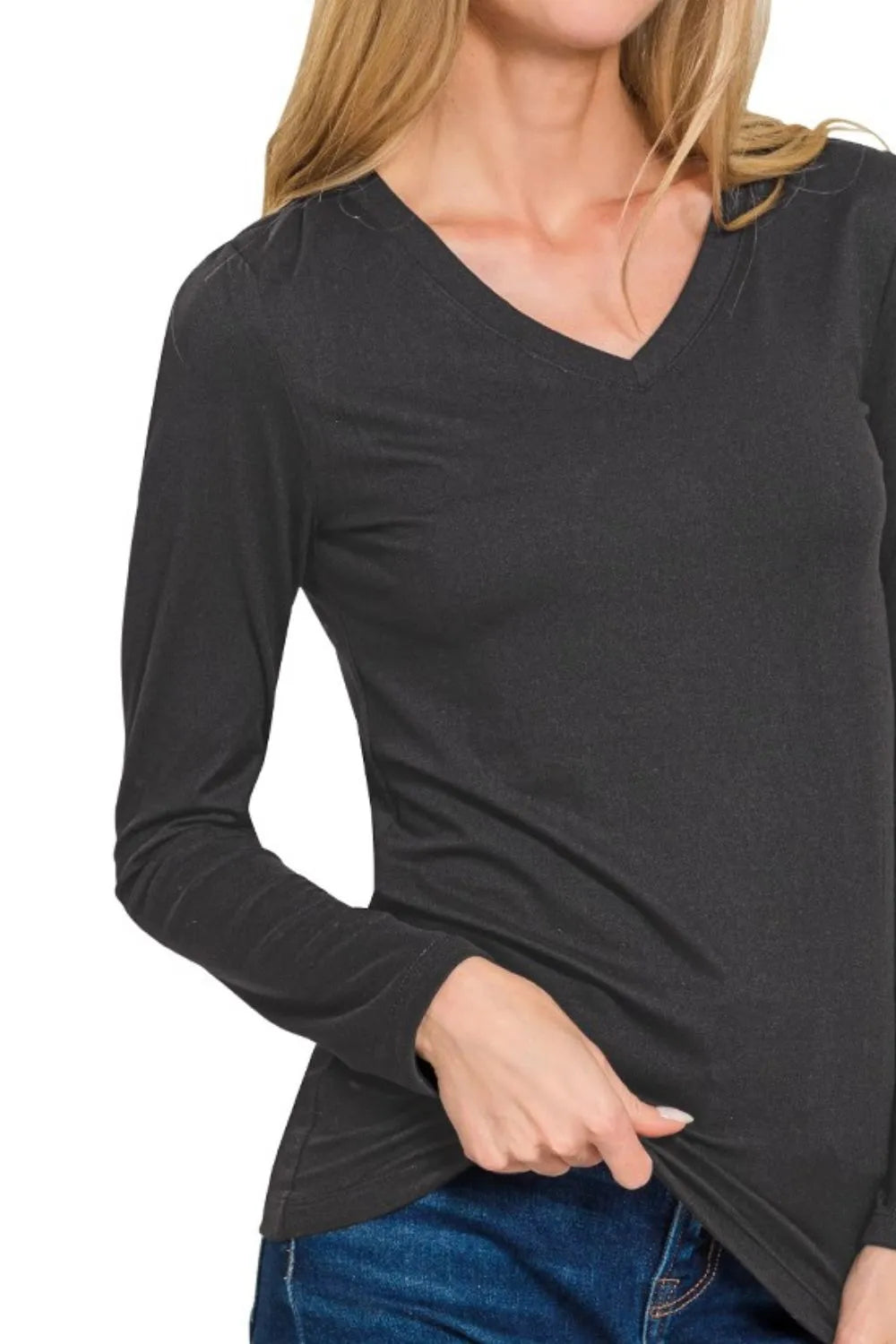 Sarah Express Women’s Brushed Microfiber V-Neck Long Sleeve T-Shirt