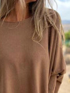 Sarah Express Women's Round Neck Long Sleeve Knit Top with Lace Trim Plus Size