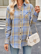 Sarah Express Women's Plaid Button Up Long Sleeve Shirt - Oversized Casual Top