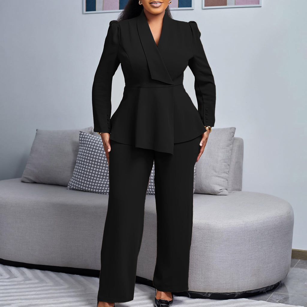 Women's Elegant Two-Piece Suit Set - Professional Blazer and Pants