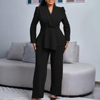 Women's Elegant Two-Piece Suit Set - Professional Blazer and Pants