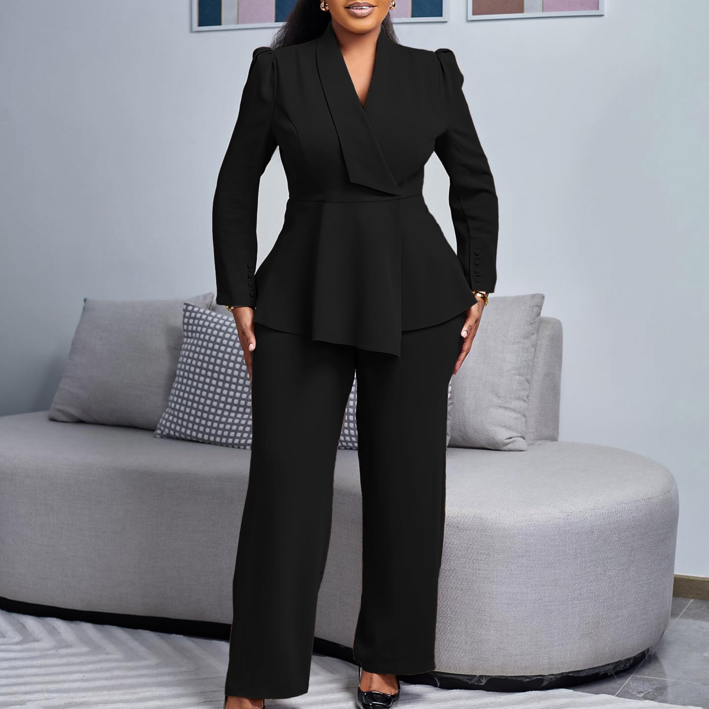 Women's Elegant Two-Piece Suit Set - Professional Blazer and Pants