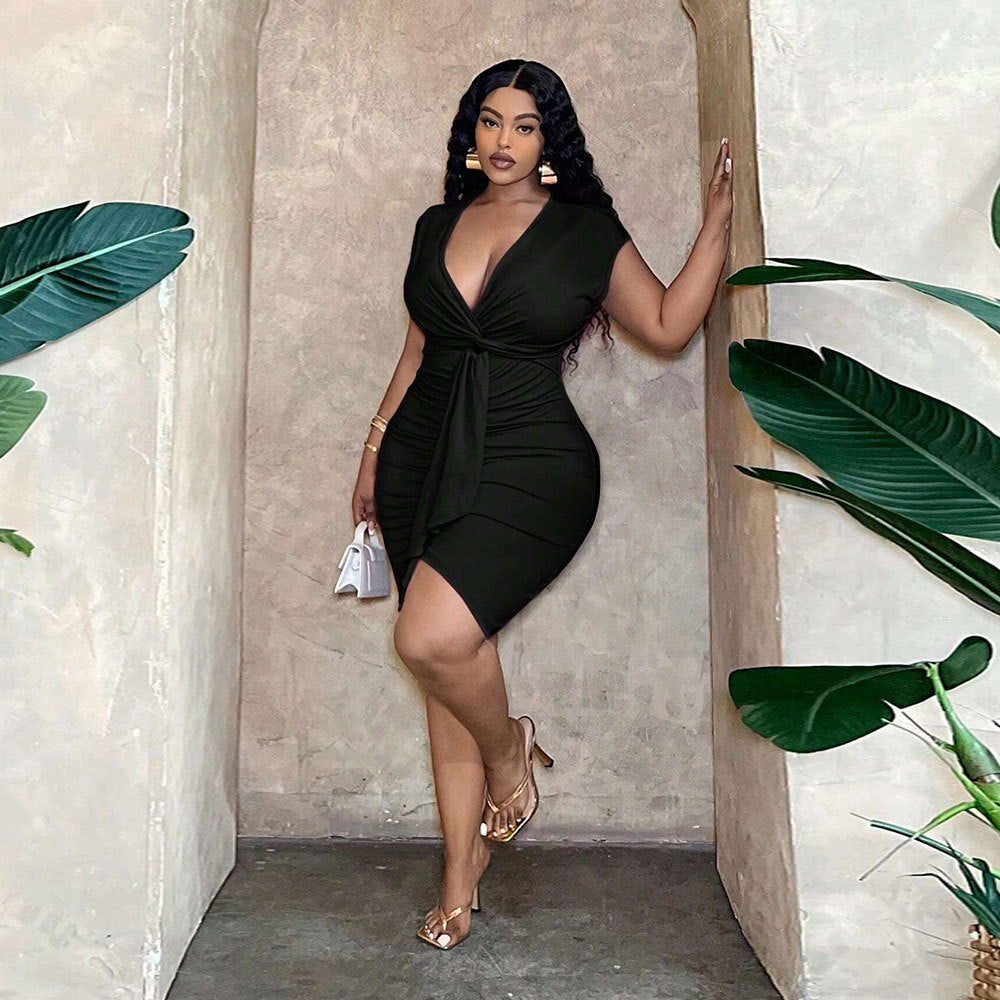 Women's V-Neck High Waist Ruffle Hip Dress