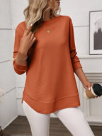 Sarah Express Women's Long Sleeve Round Neck Waffle-Knit T-Shirt Terracotta