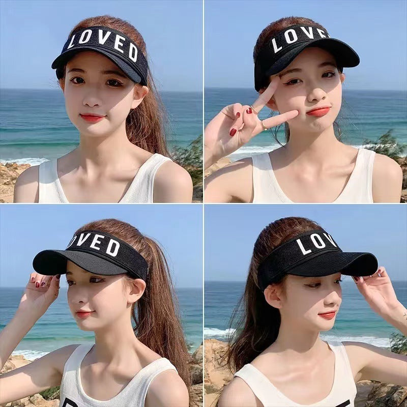 Women's Letter Print Sun Visor Adjustable Topless Hat UV Protection
