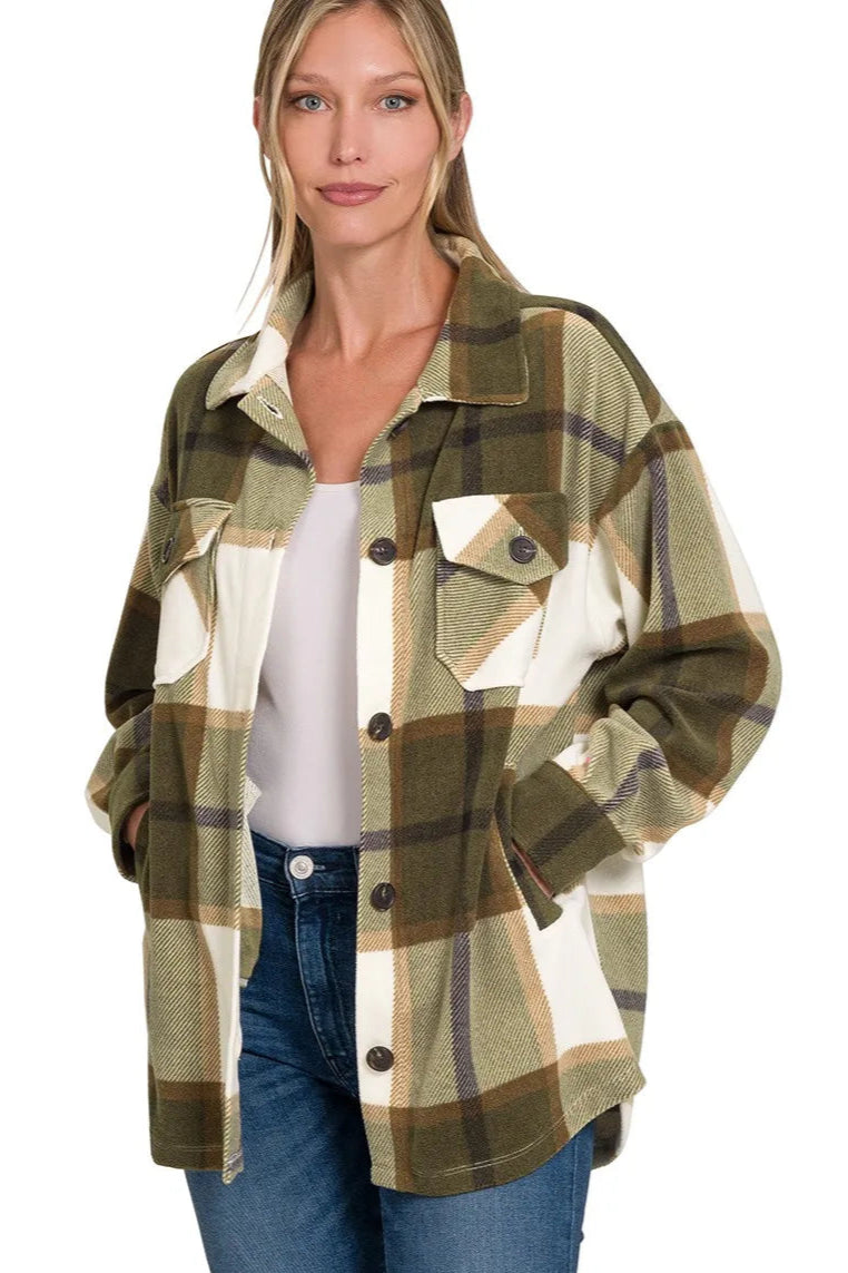 Sarah Express Women’s Oversized Plaid Fleece Shacket Casual Fall Spring