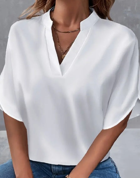 Notch Neck Blouse Split Sleeves Lightweight Summer
