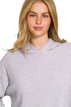 Sarah Express Women’s Ribbed Drop Shoulder Cropped Hoodie Casual