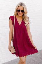 Women's Lace Jacquard V-Neck Midi Dress with Pockets Sleeveless A-Line Cotton Blend Summer Beach Dress