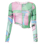 Women's Long Sleeve Crew Neck Printed Pullover Casual Top