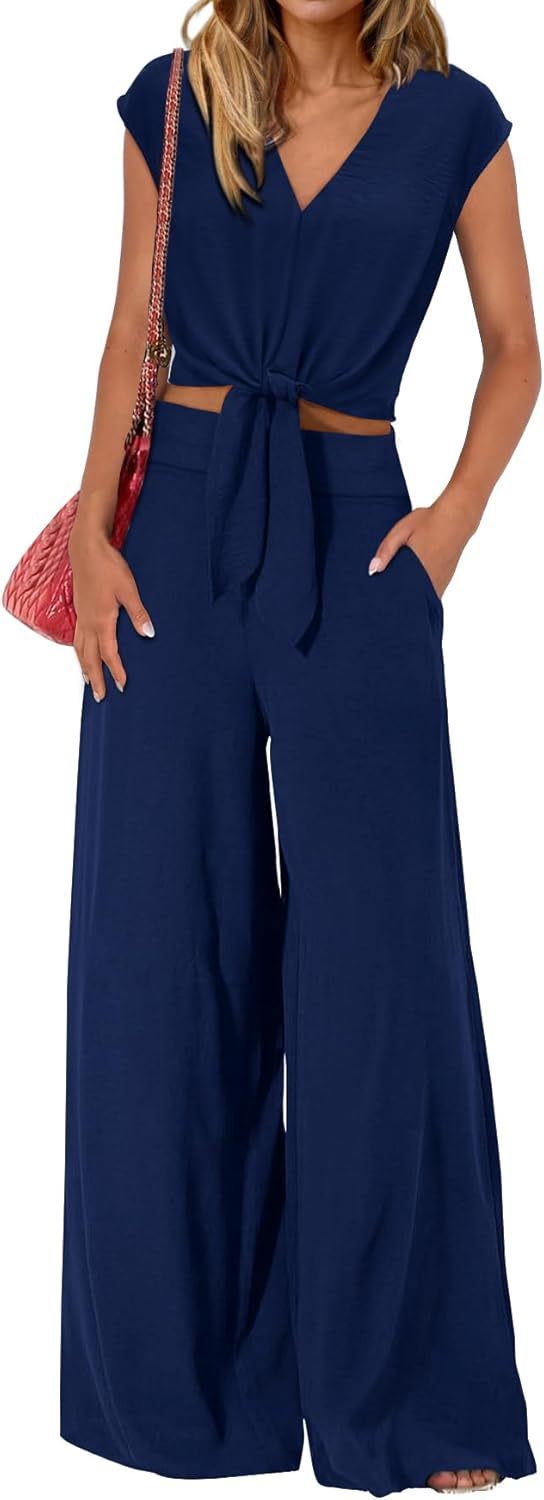 High Waist Wide Leg Pants Suit Two Piece Sleeveless Set