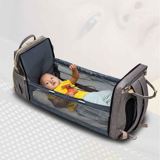 Sarah Express 3-in-1 Convertible Baby Diaper Backpack with Foldable Travel Crib & USB Charging Port